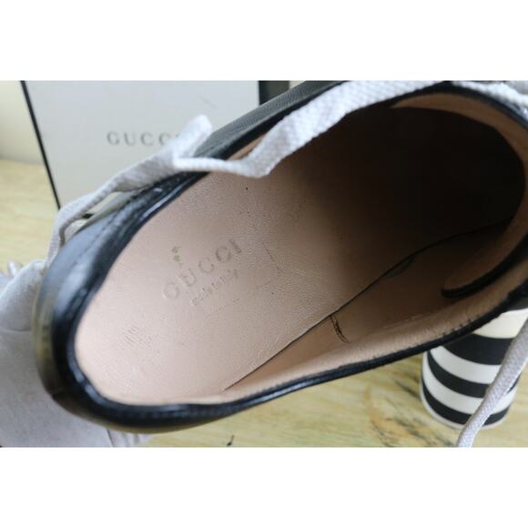 Gucci Sneakers Womens 10.5B Black Leather Peggy Platform Striped Shoes Italy - Picture 6 of 15